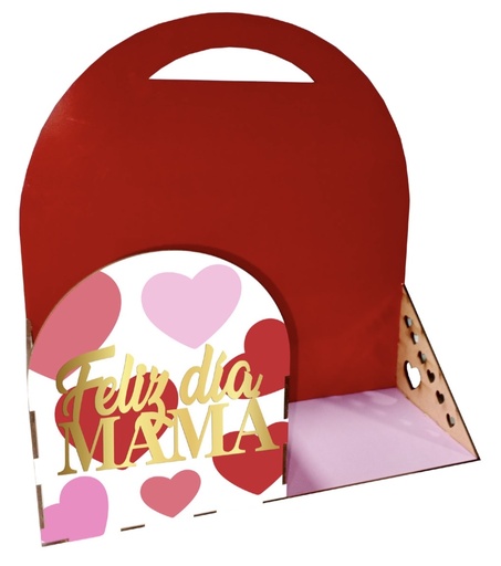 Porta flores MDF rojo con corazón para mamá