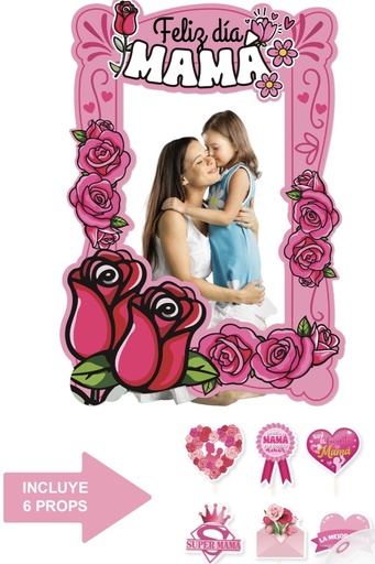 [DM26PH011] PHOTOBOOTH KRAFT 123X86 CM - FELIZ DIA MAMA + 6 PROPS