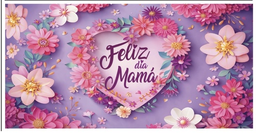 Lona Feliz Día Mamá con corazón y flores