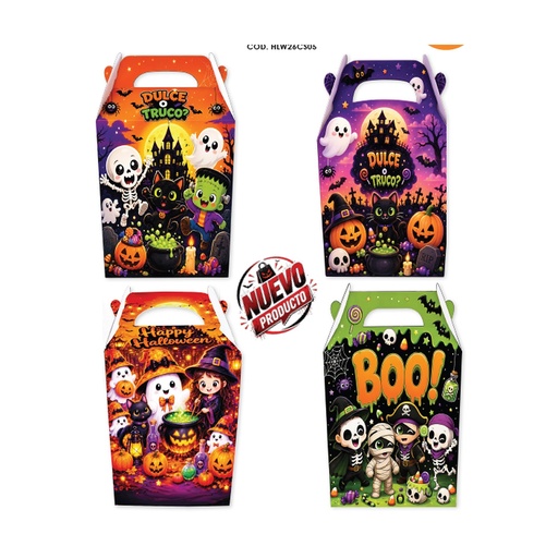 [HLW26CS05] CAJAS SORPRESAS CARTULINA - DULCE O TRUCO HALLOWEEN X12 UNDS.