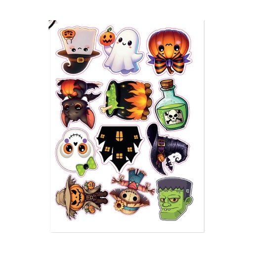 [HLW26ST26] STICKER ADHESIVO A4 - PERSONAJES DE HALLOWEEN X2 UNDS.