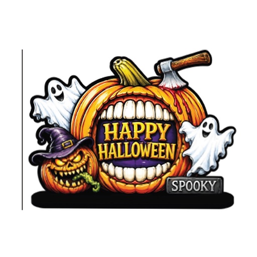 [HLW26CM62] CENTRO DE MESA MDF 31X44 CM - CALABAZA CON DIENTES