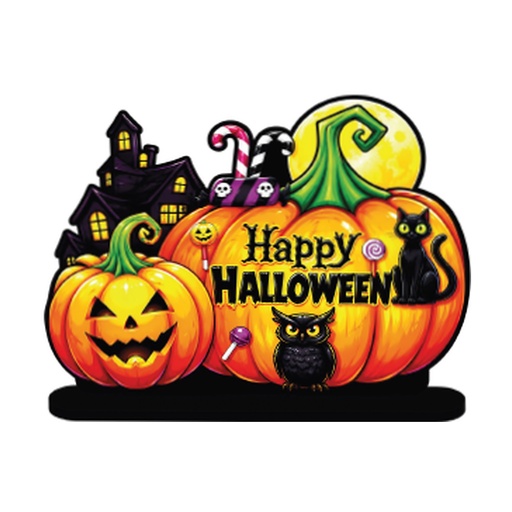 [HLW26CM65] CENTRO DE MESA MDF 31X44 CM - CALABAZA CON GATO