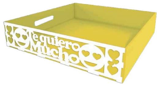 [CHVTQ30.5] Bandeja MDF 30x20x7.5 cm Te Quiero Mucho - Amarillo